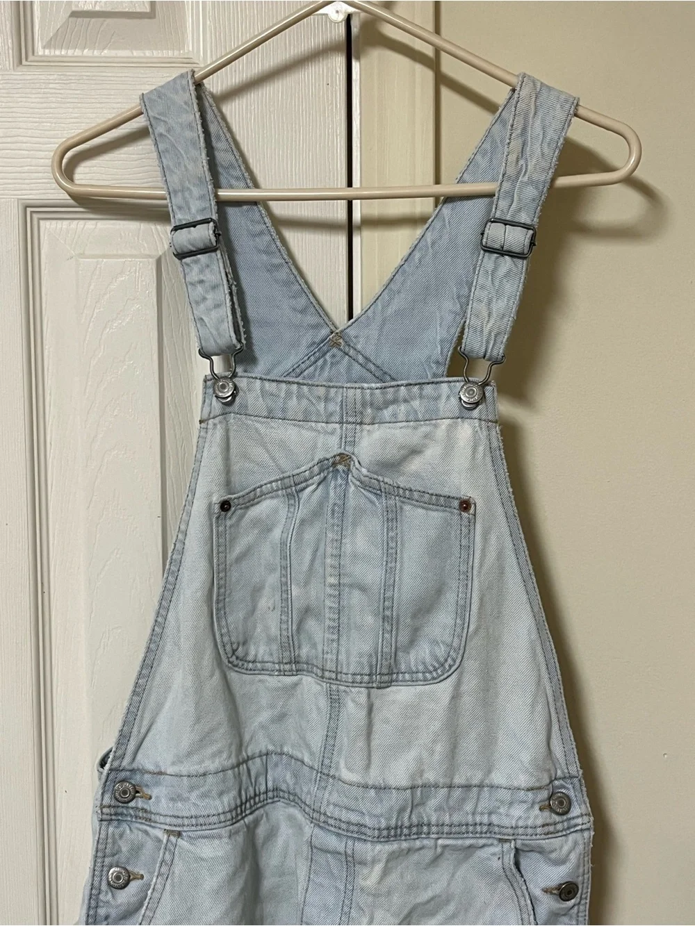 Old Navy Women Shorts L Blue Whitewash Denim Overalls Raw Hem 4